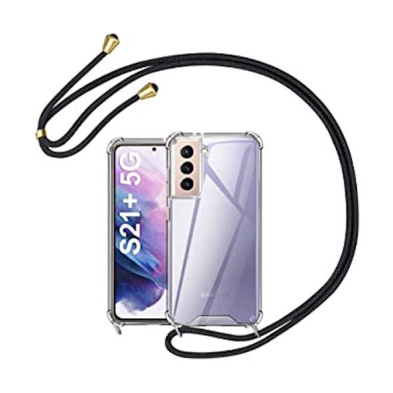 Funda Móvil Colgante con Cuerda para Samsung Galaxy S21 Plus Silicona Transparente con Cuerda Negra - Imagen 1