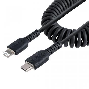 Cable de 1m USB-C a Lightning MFi, Cable USB Tipo C Rizado de Carga Negro para iPhone, con Recubrimiento de TPE, Núcleo de Fibra
