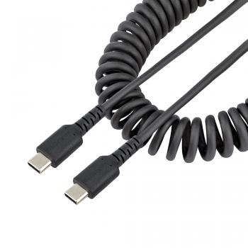 Cable de 1m de Carga USB C a USB C, Cable USB Tipo C Rizado de Carga Rápida y Servicio Pesado, Cable USB 2.0 USBC, de Fibra de A