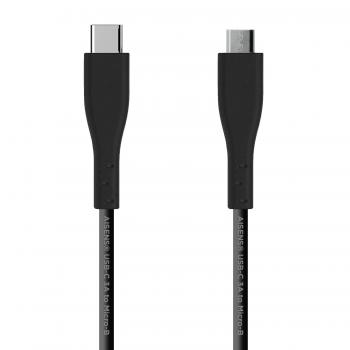 Cable USB 2.0 3A, tipo USB C/M - micro B/M, Negro, 2.0 m